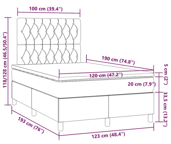 Krevet box spring s madracem crni 120 x 190 cm baršunasti - Crna / 120 x 190 cm