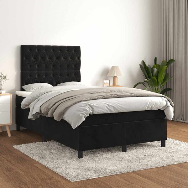 Krevet box spring s madracem crni 120 x 190 cm baršunasti - Crna / 120 x 190 cm