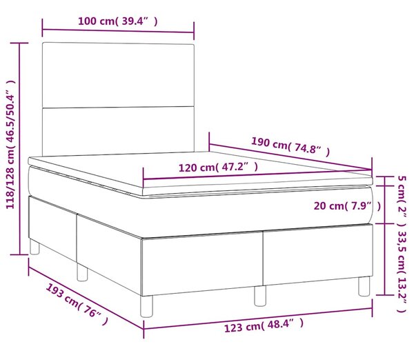 Krevet s oprugama i madracem LED 120x190 cm umjetna koža - Boja cappuccina / 120 x 190 cm