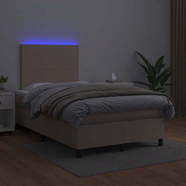 Krevet s oprugama i madracem LED 120x190 cm umjetna koža - Boja cappuccina / 120 x 190 cm