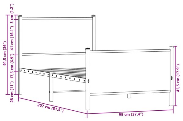 Metalni okvir kreveta bez madraca smeđi hrast 90x200 cm - Smeđa / 90 x 200 cm