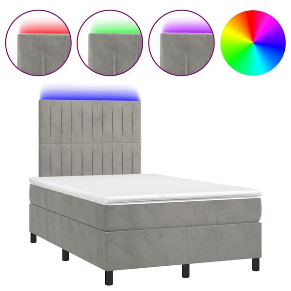 Krevet box spring s madracem LED svjetlosivi 120x190 cm tkanina - Siva / 120 x 190 cm