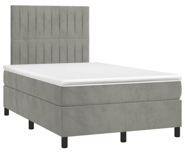 Krevet box spring s madracem LED svjetlosivi 120x190 cm tkanina - Siva / 120 x 190 cm
