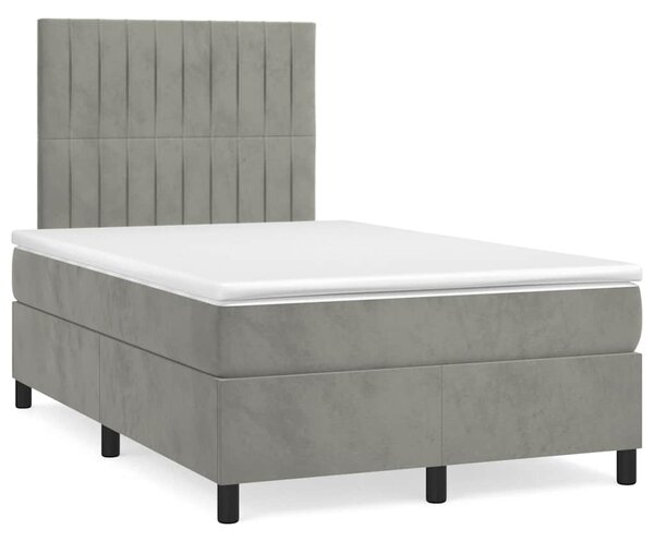 Krevet box spring s madracem LED svjetlosivi 120x190 cm tkanina - Siva / 120 x 190 cm