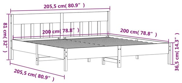 Okvir kreveta bez madraca bijeli 200x200 cm od masivne borovine - Bijela / 200 x 200 cm
