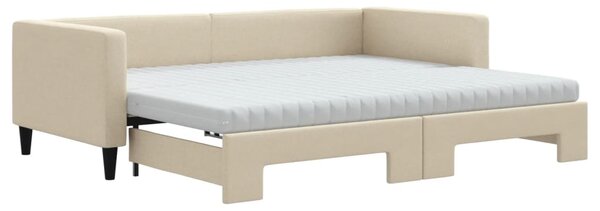 Dnevni krevet na razvlačenje s madracima krem 90x200 cm tkanina - Krema / 90 x 200 cm