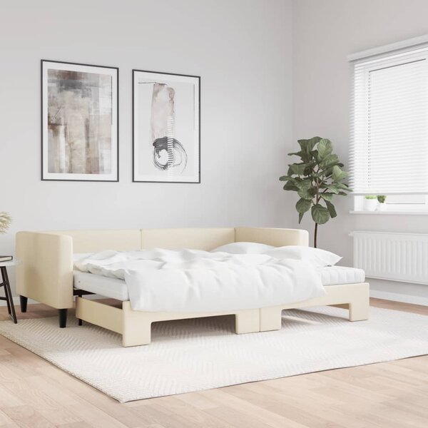 Dnevni krevet na razvlačenje s madracima krem 90x200 cm tkanina - Krema / 90 x 200 cm