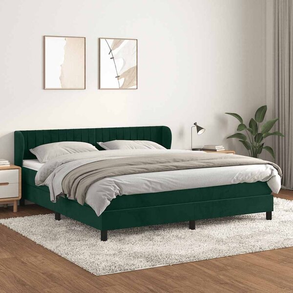 Krevet s oprugama i madracem tamnozeleni 160x200 cm baršunasti - Zelena / 160 x 200 cm