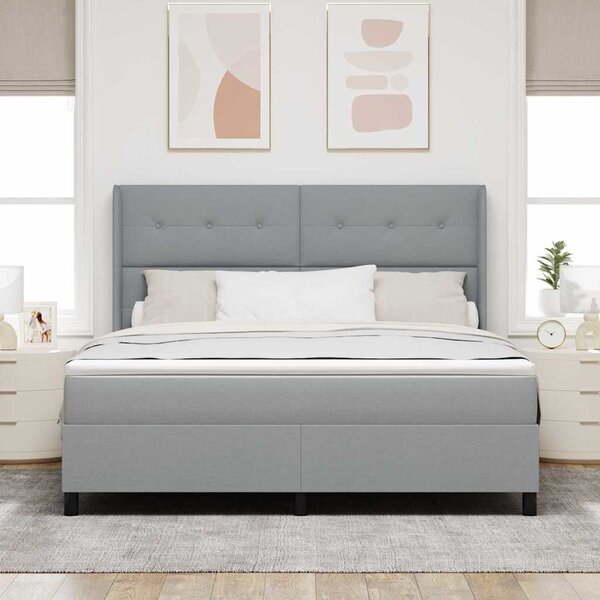LED Box Spring Krevet Svijetlo siva 180 x 200 cm tkanina - Siva / 180 x 200 cm