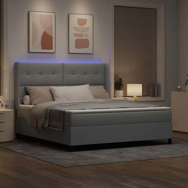 LED Box Spring Krevet Svijetlo siva 180 x 200 cm tkanina - Siva / 180 x 200 cm