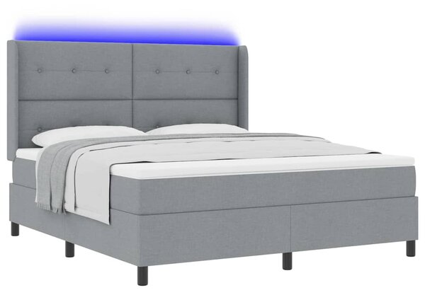 LED Box Spring Krevet Svijetlo siva 180 x 200 cm tkanina - Siva / 180 x 200 cm