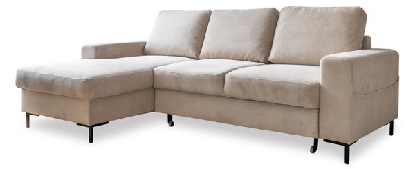 Bež sklopiva kutna garnitura od samta (s lijevim kutom) Lofty Lilly – Miuform