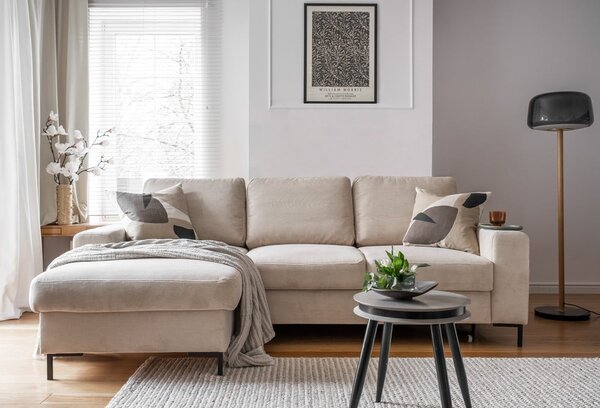 Bež sklopiva kutna garnitura od samta (s lijevim kutom) Lofty Lilly – Miuform