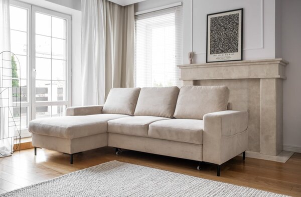 Bež sklopiva kutna garnitura od samta (s lijevim kutom) Lofty Lilly – Miuform