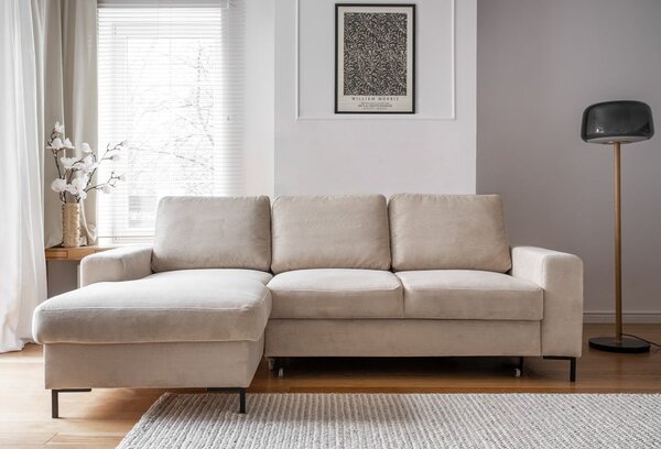 Bež sklopiva kutna garnitura od samta (s lijevim kutom) Lofty Lilly – Miuform