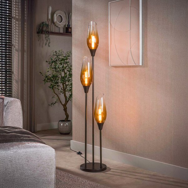 ZIJLSTRA Podna lampa Cocoon, staklo, jantar, s tri sjenila, E27, 168 cm, Naranča, Dnevni boravak/blagovaonica, Staklo