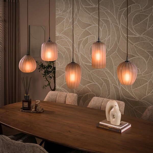 ZIJLSTRA Altura viseća lampa, 5 žarulja, 125 cm, smeđa, staklo, E27,, prigušiva, Bež, Dnevni boravak/blagovaonica, Staklo