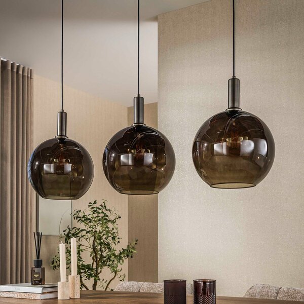 ZIJLSTRA Sfera Tricolore viseća lampa, smeđa, 3 svjetla, staklo, E27, prigušiva, Smeđa / hrđa, Dnevni boravak/blagovaonica, Staklo