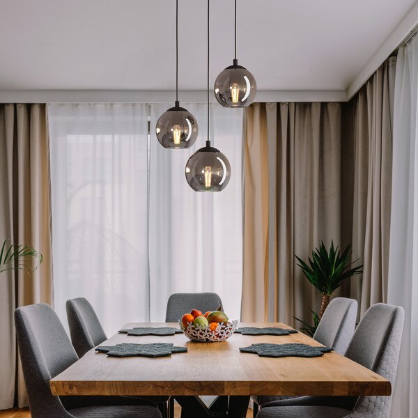 EGLO Suspenzijska lampa Ariscani, dimno siva, Ø 43 cm, 3 svjetla, staklo, E27, prigušiva, Crno, Dnevni boravak/blagovaonica, Staklo, Zavjese u paketu