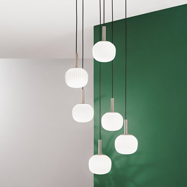 Luce Ambiente Design Stajna lampa Eris, duljina 51 cm, smeđa/bijela, metal/staklo, 6 svjetiljki, prigušiva, Smeđa / hrđa, Dnevni boravak/blagovaonica, Aluminij, Zavjese u paketu