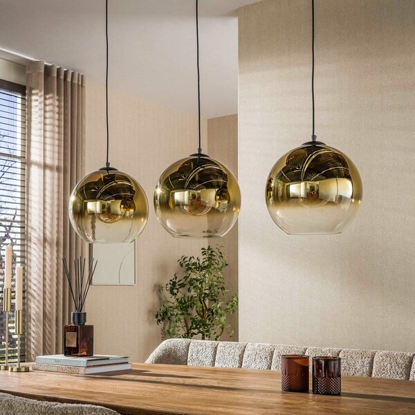 ZIJLSTRA Bubble viseća lampa, zlatna, staklena, s 3 žarulje, 115 cm, E27, prigušiva, Zlato / mjed, Dnevni boravak/blagovaonica, Staklo