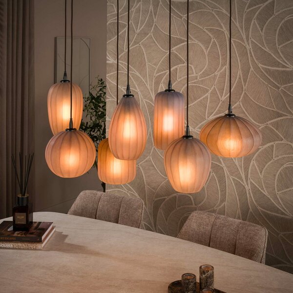 ZIJLSTRA Altura viseća lampa, 7 žarulja, 96 cm, smeđa, staklo, E27, prigušiva, Bež, Dnevni boravak/blagovaonica, Staklo
