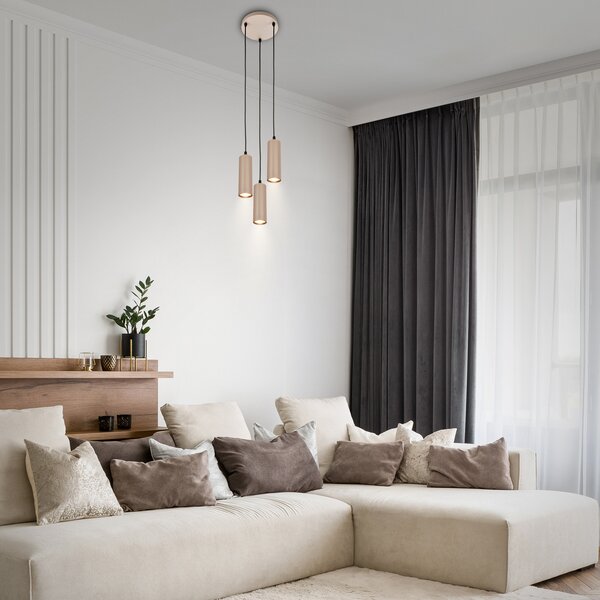 Briloner Lampa za vješanje Ida, bež, 3 žarulje, Ø 20 cm, GU10, prigušiva, Bež, Kuhinja, Metal, Zavjese u paketu