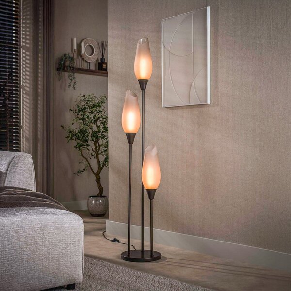 ZIJLSTRA Podna lampa Cocoon, staklo, mat smeđe, s tri sjenila, E27, 168 cm, Smeđa / hrđa, Dnevni boravak/blagovaonica, Staklo