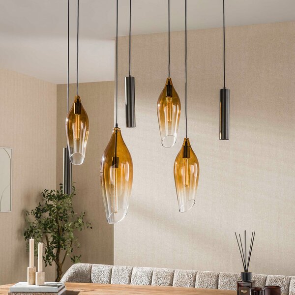 ZIJLSTRA Luster-lampa Cocoon, jantarna, staklo, 7 žarulja, E27, GU10, prigušiva, Naranča, Dnevni boravak/blagovaonica, Staklo