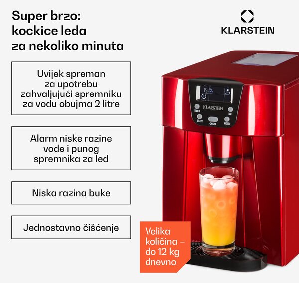 Klarstein ICE VOLCANO 2G, LEDOMAT LED, 12 KG SVAKIH 24 H, 2 L, 6-10 MIN, CRVENA BOJA