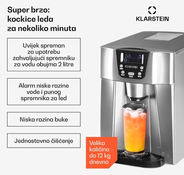 Klarstein ICE VOLCANO 2G, LEDOMAT LED, 12 KG SVAKIH 24 H, 2 L, 6-10 MIN, SREBRNA BOJA