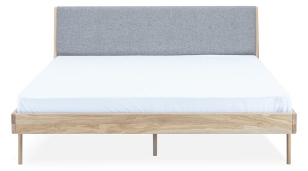 Sivo-natur tapecirani bračni krevet od hrastovog drveta 140x200 cm Fawn - Gazzda