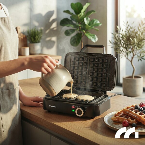 MalTec aparat za vafle od 1200 W – 2 velika vafla, podesiva temperatura, mramorna neprianjajuća površina