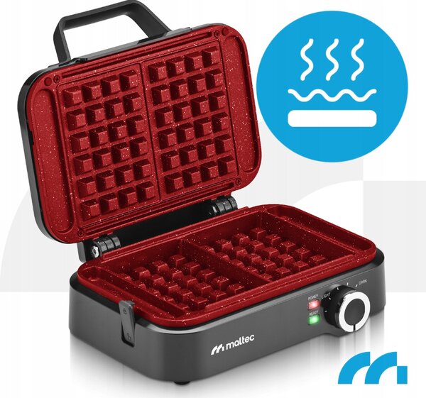 MalTec aparat za vafle od 1200 W – 2 velika vafla, podesiva temperatura, mramorna neprianjajuća površina