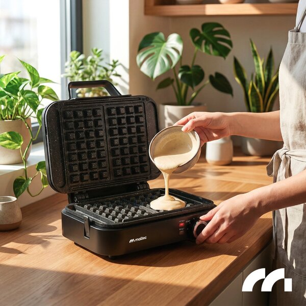 MalTec aparat za vafle od 1200 W – 2 velika vafla, podesiva temperatura, mramorna neprianjajuća površina