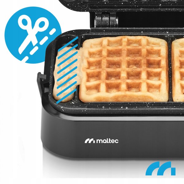 MalTec aparat za vafle od 1200 W – 2 velika vafla, podesiva temperatura, mramorna neprianjajuća površina