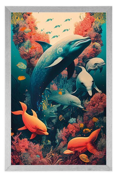 Plakat nadrealistički dupini