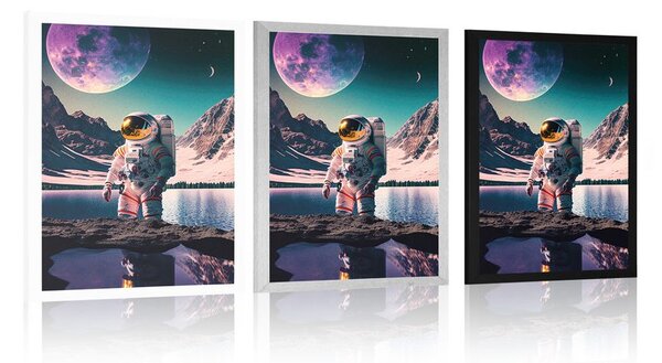 Plakat astronaut na površini nepoznatog planeta