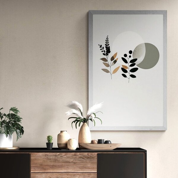 Plakat minimalistički listovi s boho pozadinom