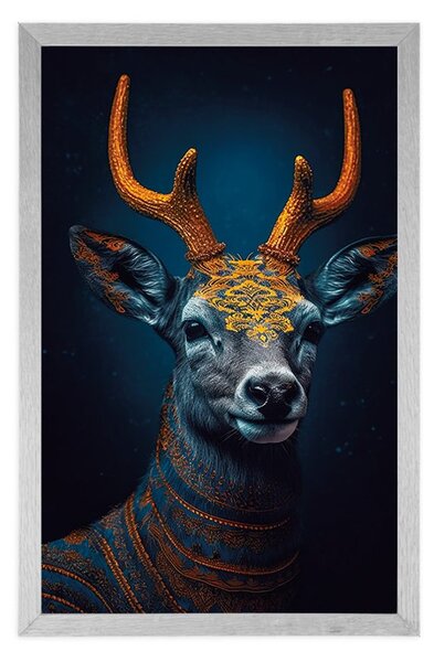 Plakat plavo-zlatni jelen