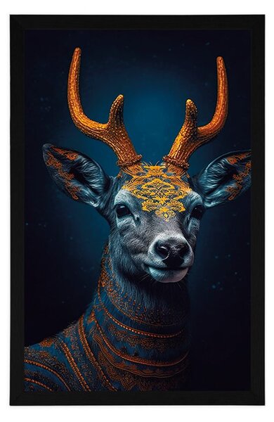 Plakat plavo-zlatni jelen