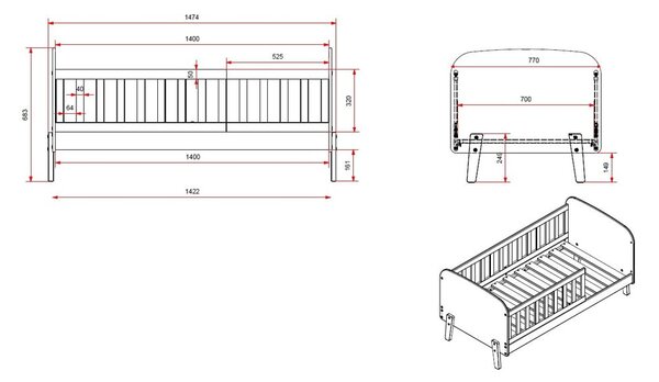 Bijeli krevetić Vipack Toddler, 70 x 140 cm