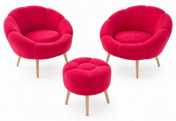 Fotelje (2 kom) sa tabureom Lidexa ST (fuchsia)