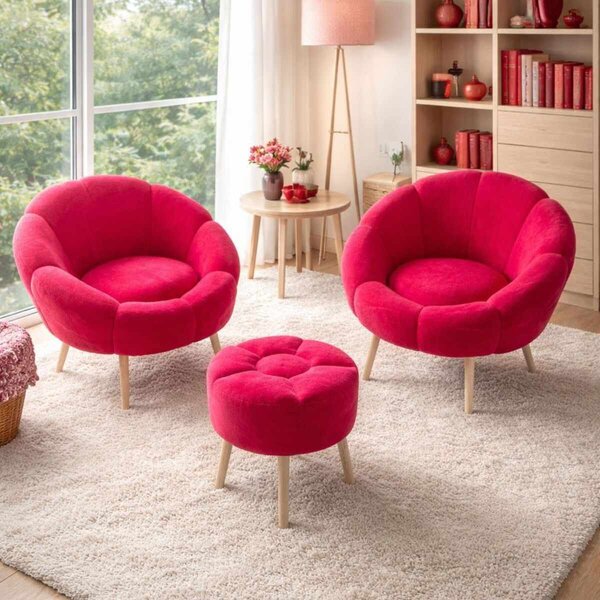 Fotelje (2 kom) sa tabureom Lidexa ST (fuchsia)