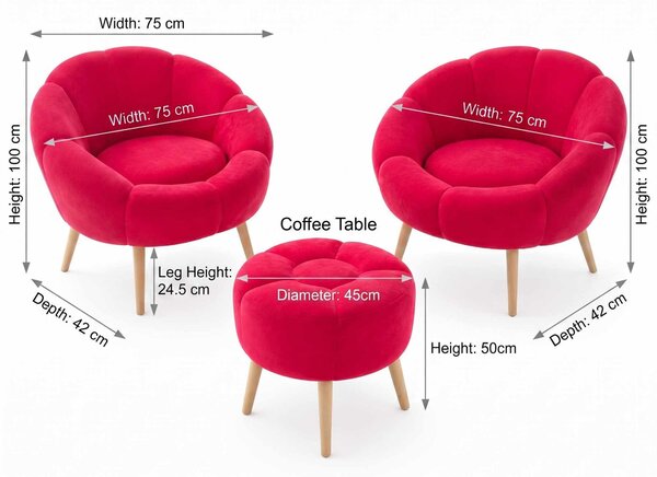 Fotelje (2 kom) sa tabureom Lidexa ST (fuchsia)