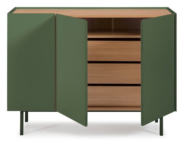 Zelena niska komoda u dekoru hrasta 110x85 cm Arista – Teulat