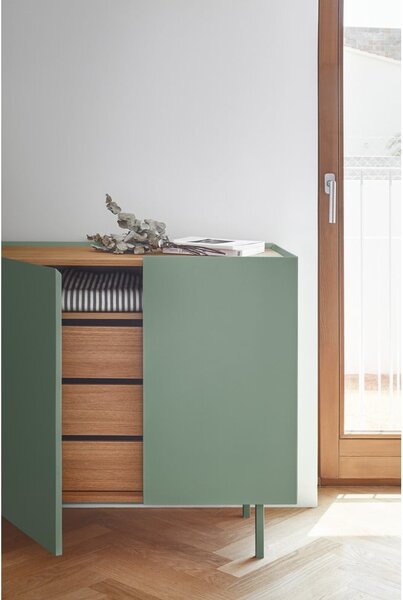 Zelena niska komoda u dekoru hrasta 110x85 cm Arista – Teulat