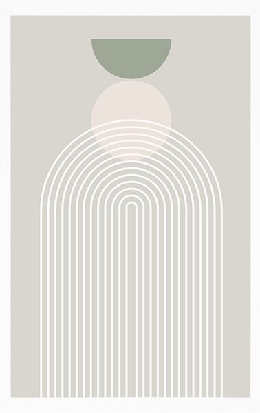 Plakat stilska duga s polukrugom Mid-Century