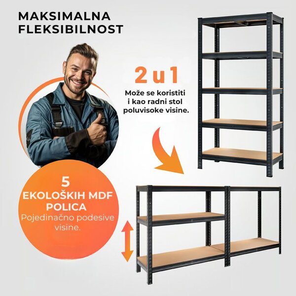Regal s visokom nosivošću HEAVY, max. 875 kg, 90x40x180 cm, crna Jurhan