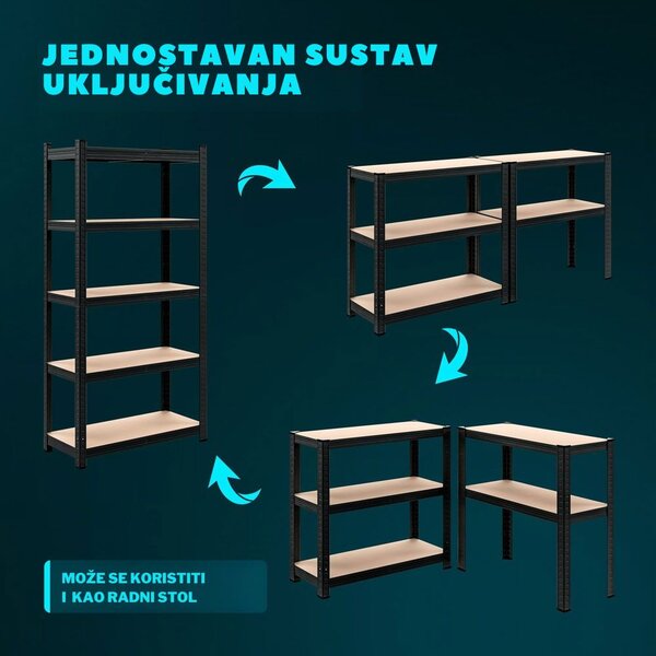 Regal s visokom nosivošću HEAVY, max. 875 kg, 90x40x180 cm, crna Jurhan